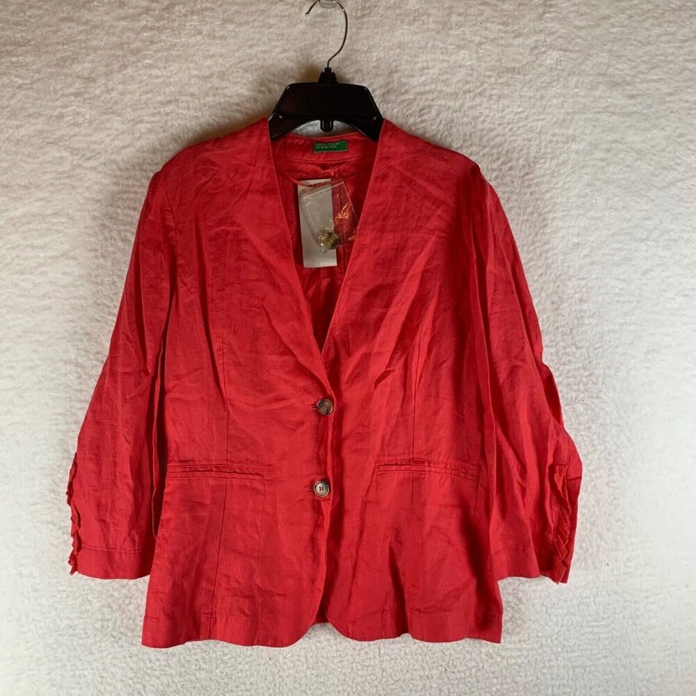 United Colors Of Benetton Womens Casual Orange Linen Coat Blazer Size 6 NWT 9230